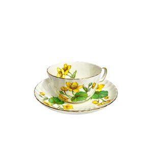 Vintage ADDERLEY Teacup & Saucer Floral Yellow Flowers Fine Bone China England